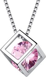 Birthstone Necklace/Earring 925 Sterling Silver Women Cross/3D Cube/Cresent Moon Birth Stone Jewelry Mens Birthday Gift Anniversary Present